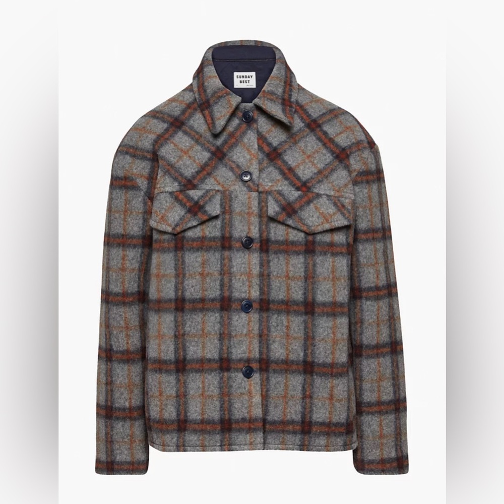 Aritzia Sundays Best Sky plaid shirt jacket shacket